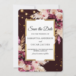 Romantic Burgundy & Blush Pink Floral  Save The Date