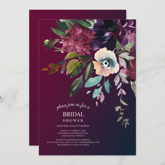 Romantic Burgundy Bridal Bouquet Bridal Shower Invitation (Front/Back)