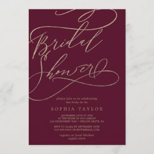 Romantic Burgundy Calligraphy Bridal Shower Invitation