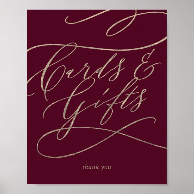 Romantic Burgundy Calligraphy Cards and Gifts Sign (Front)