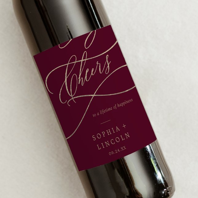 Romantic Burgundy Calligraphy Cheers Wine Labels (Creator Uploaded)