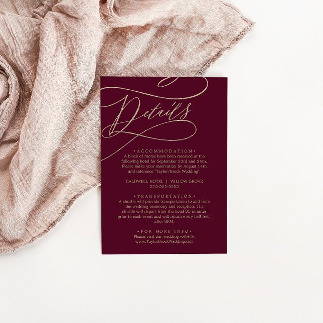 Romantic Burgundy Calligraphy Details Enclosure Card (Creator Uploaded)