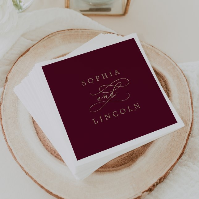 Romantic Burgundy Calligraphy Flourish Wedding Napkin (Creator Uploaded)