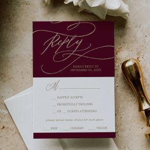 Romantic Burgundy Calligraphy Menu Choice RSVP