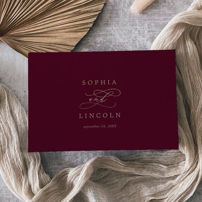 Romantic Burgundy Calligraphy Monogram Wedding Guest Book (Creator Uploaded)