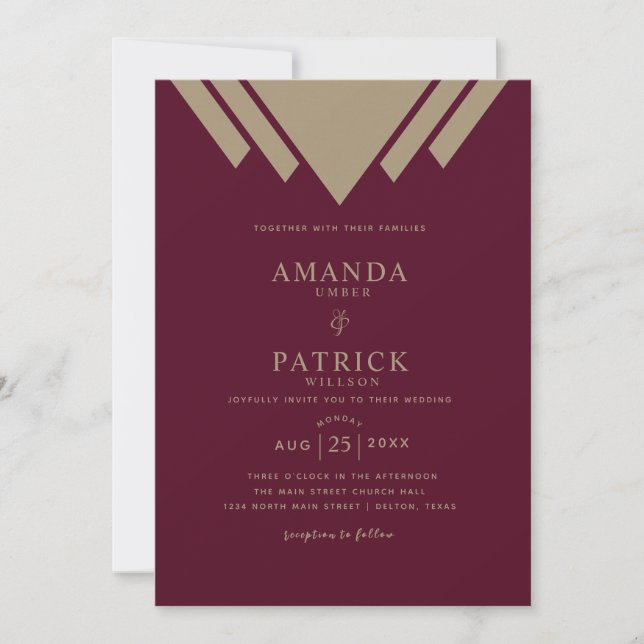 Romantic Burgundy Calligraphy Monogram Wedding Invitation (Front)