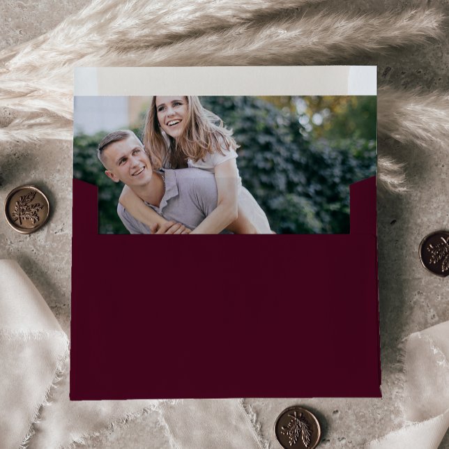Romantic Burgundy Calligraphy Photo Wedding Envelope (Creator Uploaded)