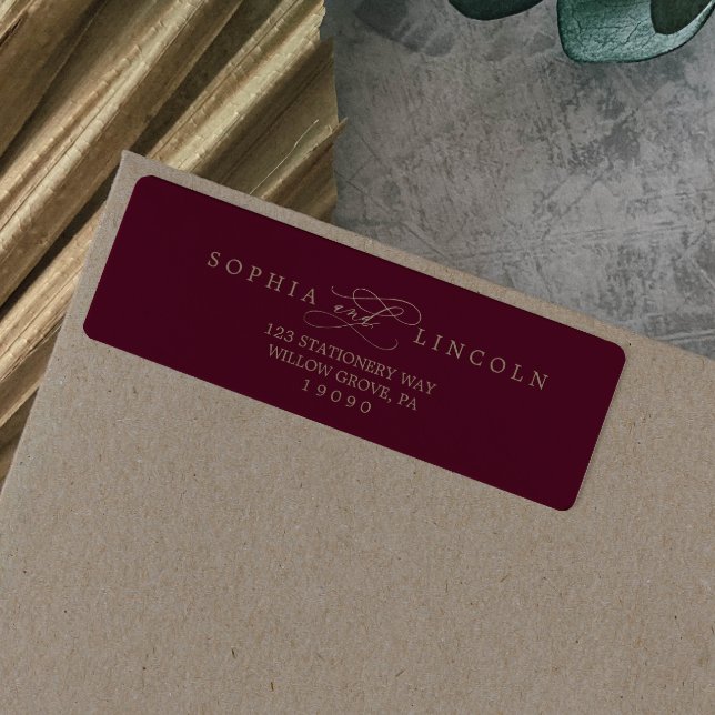 Romantic Burgundy Calligraphy Return Address Label (Creator Uploaded)