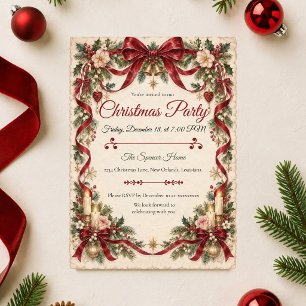 Romantic Burgundy Christmas Party Invitation