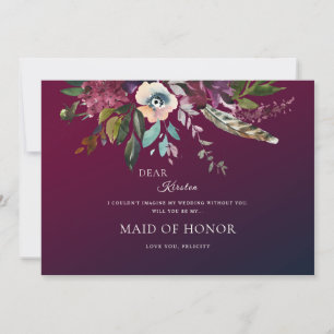 Romantic Burgundy Floral Be My Maid Of Honour Invitation