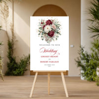 Romantic Burgundy Floral Eucalyptus Gold Welcome