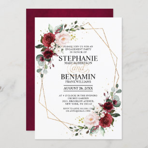 Romantic Burgundy Floral Geometric Engagement Invitation