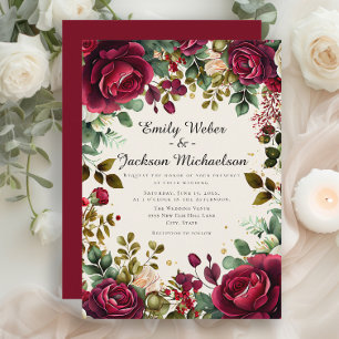 Romantic Burgundy Floral Luxury Wedding Invitation