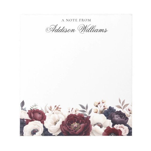 Romantic Burgundy Floral Personalised Notepad (Front)