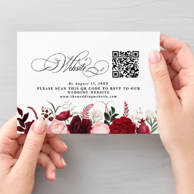 Romantic Burgundy Floral QR Code Wedding Enclosure Card (Creator Uploaded)