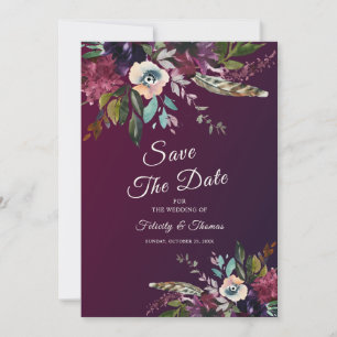 Romantic Burgundy Floral Splendor Save The Date Invitation