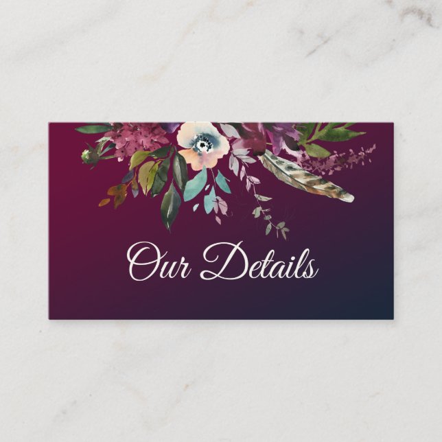Romantic Burgundy Floral Wedding Details QR Code Enclosure Card (Front)