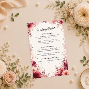 Romantic Burgundy Floral Wedding Enclosure Card