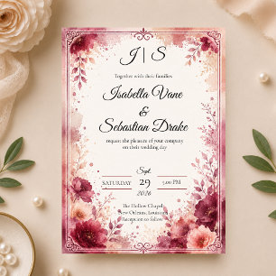 Romantic Burgundy Floral Wedding Invitation