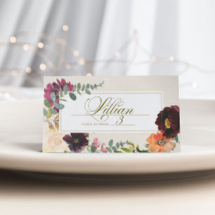 Romantic Burgundy Floral Wedding Place Card