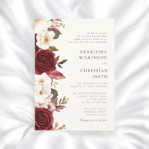 Romantic Burgundy Floral Wreath Invitation