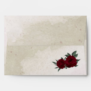 romantic burgundy flowers and green leaves wedding envelope