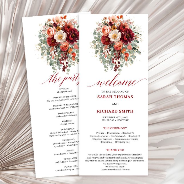 Romantic Burgundy Gold Eucalyptus Fall wedding pro Program (Romantic Burgundy Gold Eucalyptus Fall wedding program

)
