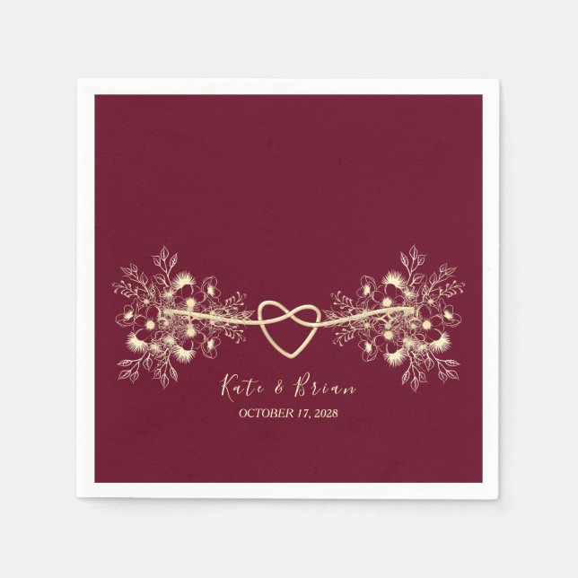 Romantic Burgundy Gold Fall Wedding Napkin (Front)