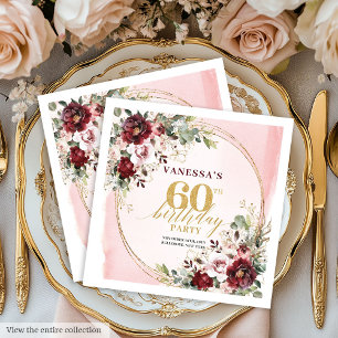 Romantic Burgundy Gold Floral Boho 60 Napkins
