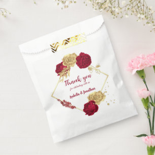 Romantic burgundy gold floral favour bag
