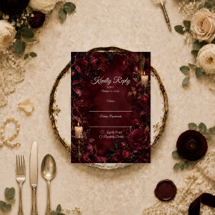 Romantic Burgundy Gothic Wedding RSVP Card