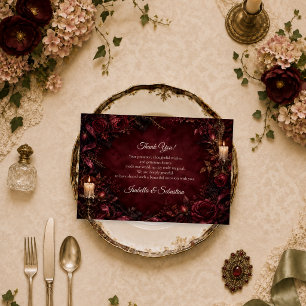 Romantic Burgundy Gothic Wedding Thank You Card