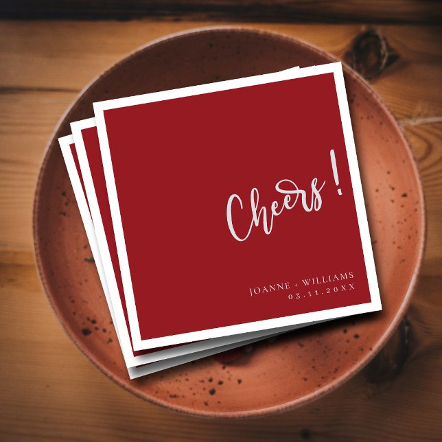 Romantic Burgundy Hand Lettering Cheers Wedding Napkin (Romantic Burgundy Hand Lettering Cheers Wedding Napkins)