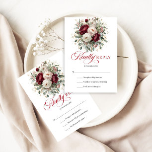 Romantic Burgundy Marsala Floral Wedding RSVP Card