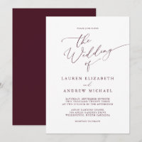 Romantic Burgundy Minimalist Wedding Invitation