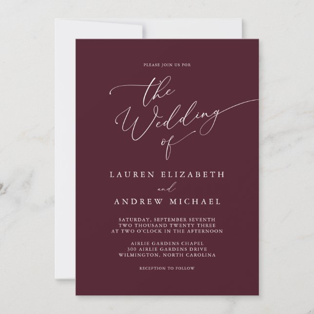 Romantic Burgundy Minimalist Wedding Invitation (Front)