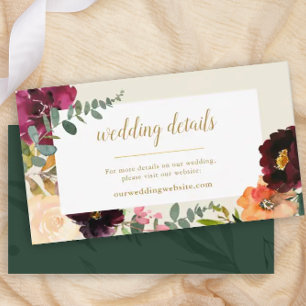 Romantic Burgundy + Peach Floral Wedding Website E Enclosure Card