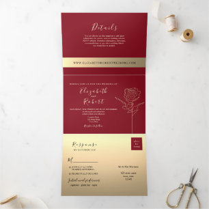 Romantic Burgundy Photo Wedding Invitation