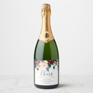 Romantic Burgundy, Pink, Blue and Black Sparkling  Sparkling Wine Label