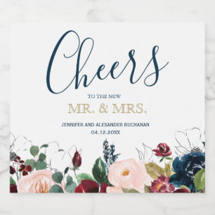 Romantic Burgundy, Pink, Blue and Black Sparkling  Wine Label