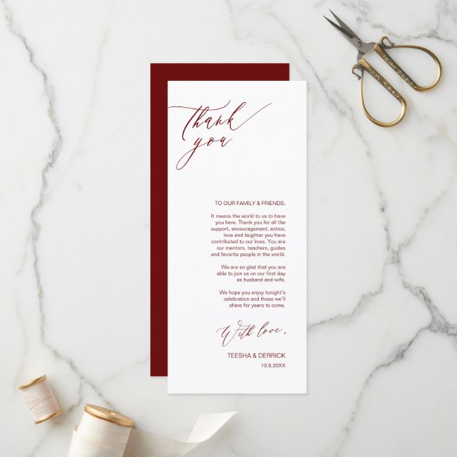 Romantic Burgundy, Place Setting Thank You Card (Front/Back In Situ)