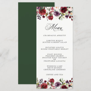 Romantic Burgundy Plum and Blush Floral Menu