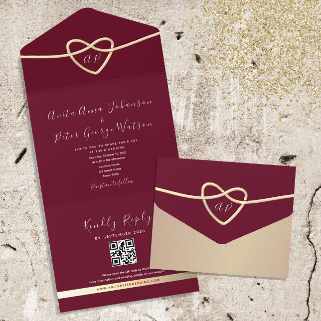 Romantic Burgundy QR Code Wedding All In One Invitation (Creator Uploaded)