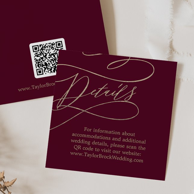 Romantic Burgundy QR Code Wedding Details Enclosure Card (Creator Uploaded)