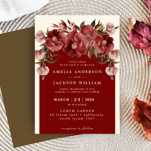 Romantic Burgundy red and blush pink Wedding Invitation