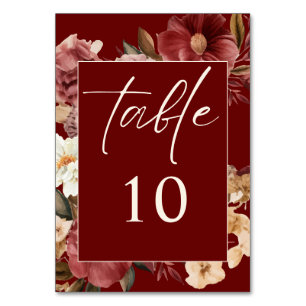 Romantic Burgundy red and copper Wedding Table Number