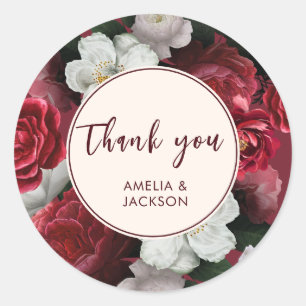 Romantic Burgundy red copper Wedding Classic Round Sticker