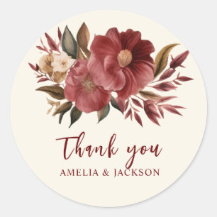 Romantic Burgundy red copper Wedding Classic Round Sticker