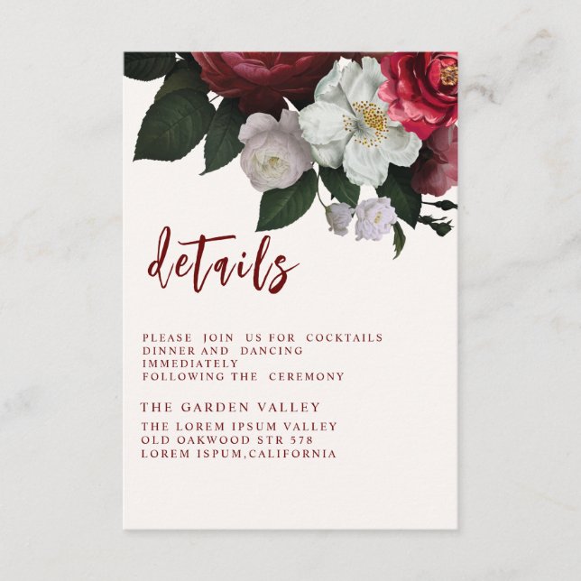 Romantic Burgundy red copper Wedding  Enclosure Card (Front)