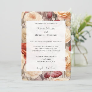 Romantic Burgundy Red Cream Floral Wedding Invitation